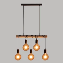 Suspension Jake - métal et pin - noir - L120 cm - Atmosphera