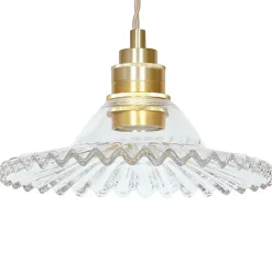 Suspension Jean en verre ondulé et monture dorée vieillie