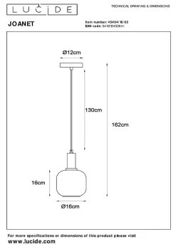 Suspension JOANET en verre avec 1xE27 - Fumé - Lucide