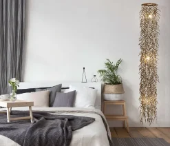 Suspension Kokos haut 180cm bois et coques de coco beige brun douille E27 pour salon salle à manger ou jardin d hiver