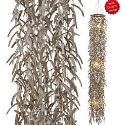 Suspension Kokos haut 180cm bois et coques de coco beige brun douille E27 pour salon salle à manger ou jardin d hiver