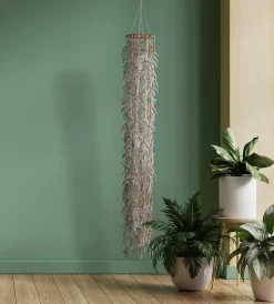 Suspension Kokos haut 180cm bois et coques de coco beige brun douille E27 pour salon salle à manger ou jardin d hiver