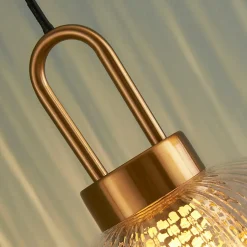 Suspension lanterne verre transparent et laiton - Carmina