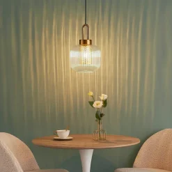 Suspension lanterne verre transparent et laiton - Carmina