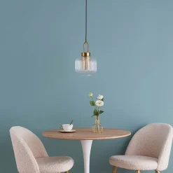 Suspension lanterne verre transparent et laiton - Carmina