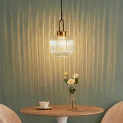 Suspension lanterne verre transparent et laiton - Carmina