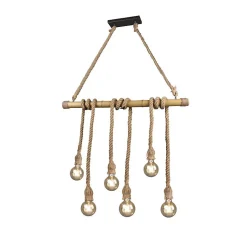 Suspension Led bambou sisal 6 lampes culot E27 - Trio - Wilma