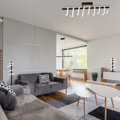 Suspension LED BELLEZA moderne métal et plastique noir et blanc LEDs fixes long 100cm salon salle à manger cuisine