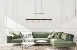 Suspension LED BRASS metal noir verre noir LED fixes pour salon salle à manger ou bureau 90 cm