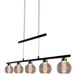 Suspension LED BRASS metal noir verre noir LED fixes pour salon salle à manger ou bureau 90 cm