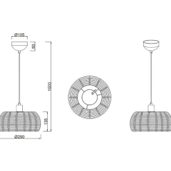 Suspension Led métal et rotin culot E27 - Trio - Inga