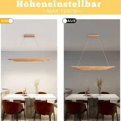 Suspension LED NETTLIFE en bois - Lampe de table à manger au design moderne 90 cm Intensité variable Avec télécommande