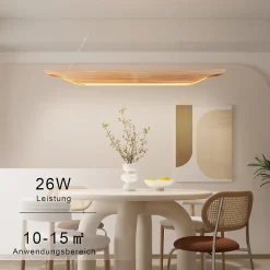 Suspension LED NETTLIFE en bois - Lampe de table à manger au design moderne 90 cm Intensité variable Avec télécommande
