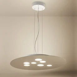 Suspension LED ronde Luna en métal gris tourterelle 72,5x60cm, 10 lumières GX53 max 10x8W, double émission, ampoules exclues