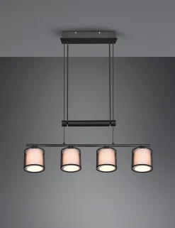 Suspension LED 4xE14 28W, Organza Fumé, Noir Mat - Trio - Burton