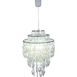 Suspension LINA chrome et nacre lustre moderne métal plastique douille E27 pour salle à manger salon entrée bureau 50x32cm