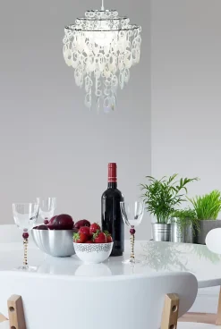 Suspension LINA chrome et nacre lustre moderne métal plastique douille E27 pour salle à manger salon entrée bureau 50x32cm