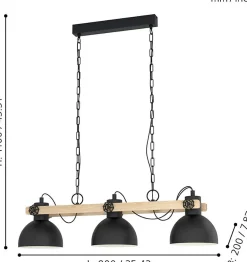 Suspension Lubenham 3 lumières E27 IP20 28W L.90xl.20xH.108,5cm noir Eglo