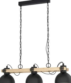 Suspension Lubenham 3 lumières E27 IP20 28W L.90xl.20xH.108,5cm noir Eglo