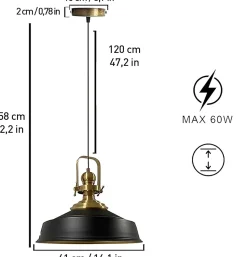 Suspension Luminaire Vintage Industrielle Rétro Metal 41 cm, pour Chambre, Cuisine,