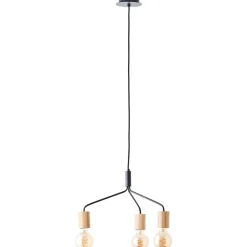 Suspension lumineuse Elyna 3 lumières E27 A60 40W IP20 bambou noir mat Brilliant