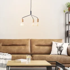 Suspension lumineuse Elyna 3 lumières E27 A60 40W IP20 bambou noir mat Brilliant