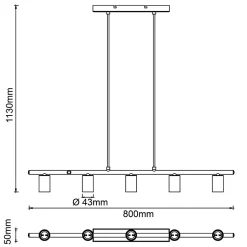 Suspension lumineuse Kerry 5 lumières E27 A60 40W IP20 laiton noir mat Brilliant
