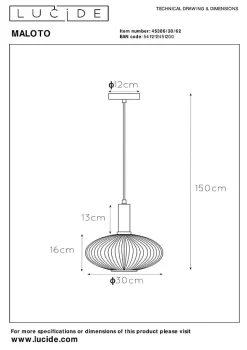 Suspension MALOTO en verre avec 1xE27 - Ambre - Lucide
