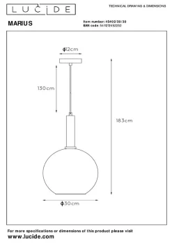 Suspension MARIUS en verre avec 1xE27 - Noir - Lucide
