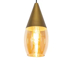 Suspension moderne dorée avec verre ambré - Drop