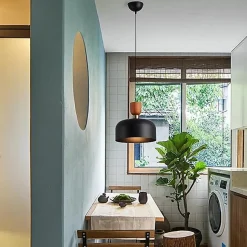 Suspension Moderne Nordique 30cm Métal Noir Effet Bois, Hauteur Réglable, Douille E27, Cuisine ou Salle à Manger