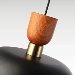 Suspension Moderne Nordique 30cm Métal Noir Effet Bois, Hauteur Réglable, Douille E27, Cuisine ou Salle à Manger