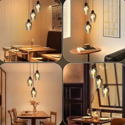 Suspension Nettlife noire pour table à manger - Lampe suspendue E27 à flamme unique en verre fumé vintage sans source lumineuse