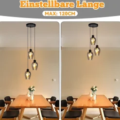 Suspension Nettlife noire pour table à manger - Lampe suspendue E27 à flamme unique en verre fumé vintage sans source lumineuse