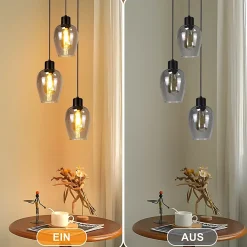 Suspension Nettlife noire pour table à manger - Lampe suspendue E27 à flamme unique en verre fumé vintage sans source lumineuse