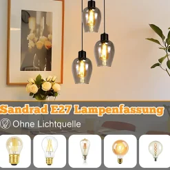 Suspension Nettlife noire pour table à manger - Lampe suspendue E27 à flamme unique en verre fumé vintage sans source lumineuse