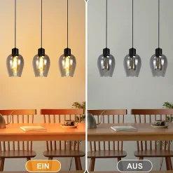 Suspension Nettlife noire pour table à manger - Lampe suspendue E27 à flamme unique en verre fumé vintage sans source lumineuse
