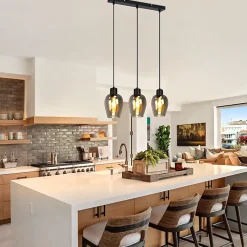 Suspension Nettlife noire pour table à manger - Lampe suspendue E27 à flamme unique en verre fumé vintage sans source lumineuse