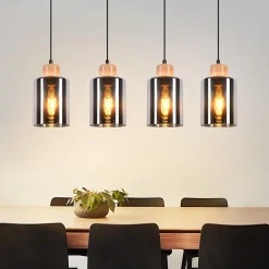 Suspension NETTLIFE pour table à manger, lampe suspendue en verre, lampe de table à manger vintage, 4 flammes en verre fumé, E27