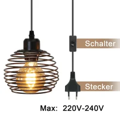 Suspension Nettlife Vintage 1 Ampoule : Suspension Industrielle Noire avec Câble de 4,5 m avec Prise et Interrupteur, Douille E27