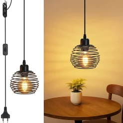 Suspension Nettlife Vintage 1 Ampoule : Suspension Industrielle Noire avec Câble de 4,5 m avec Prise et Interrupteur, Douille E27