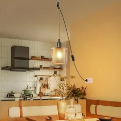 Suspension Nettlife Vintage 1 Ampoule : Suspension en Verre Doré avec Prise et Interrupteur Lampe Suspension E14 4,5 m Câble Métal