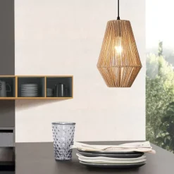 Suspension Newtownabbey métal corde E27 160 x 20 cm beige lux.pro