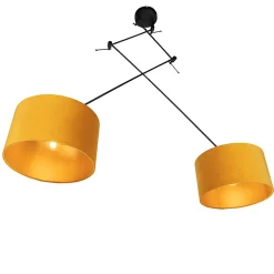 Suspension noire avec abat-jour en velours ocre et or 35 cm - Blitz