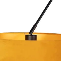 Suspension noire avec abat-jour en velours ocre et or 35 cm - Blitz