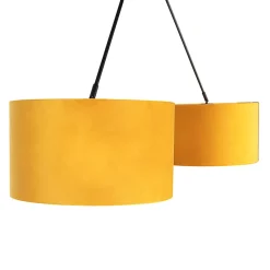 Suspension noire avec abat-jour en velours ocre et or 35 cm - Blitz