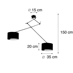 Suspension noire avec abat-jour en velours ocre et or 35 cm - Blitz