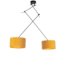 Suspension noire avec abat-jour en velours ocre et or 35 cm - Blitz