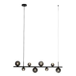 Suspension noire avec verre fumé oblong 8 lumières - Monaco