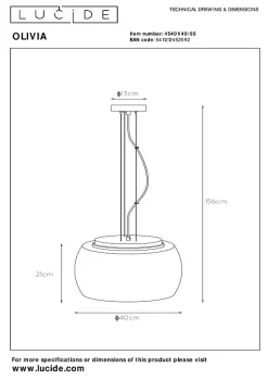 Suspension OLIVIA en verre avec 3xE27 - Fumé - Lucide